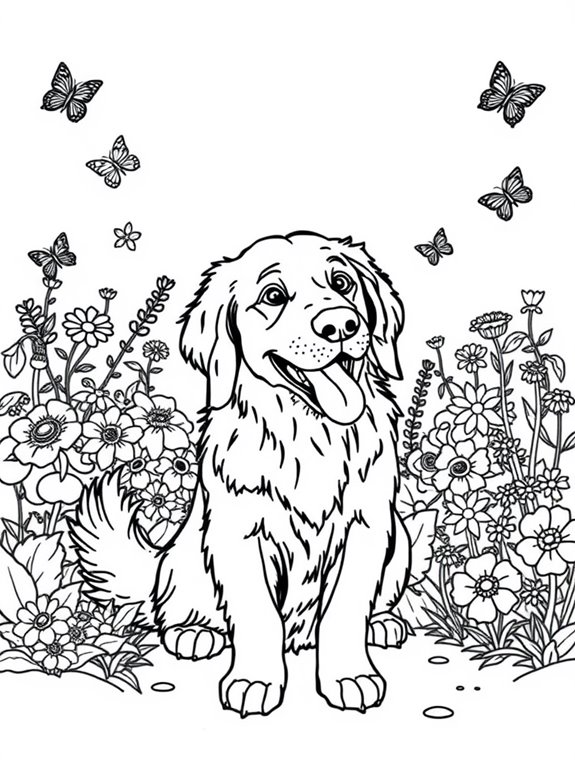 golden retriever garden scene