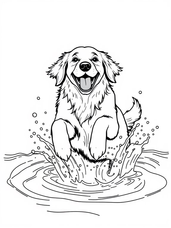 golden retriever water splash