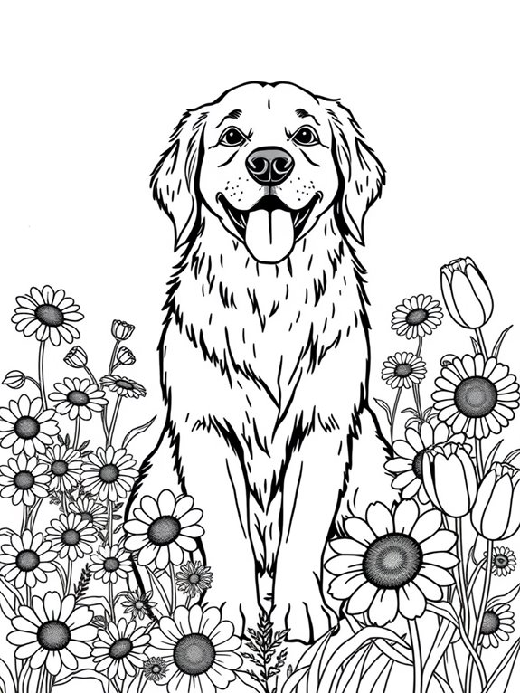 golden retriever with flowers