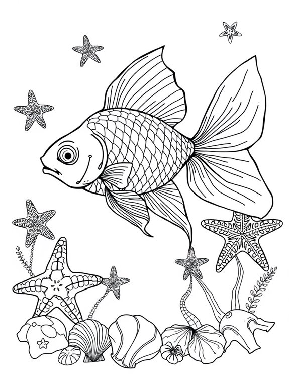 goldfish starfish seashells coloring