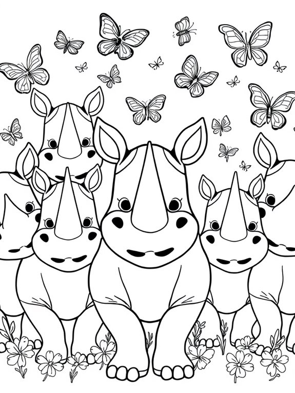 happy rhinos and butterflies