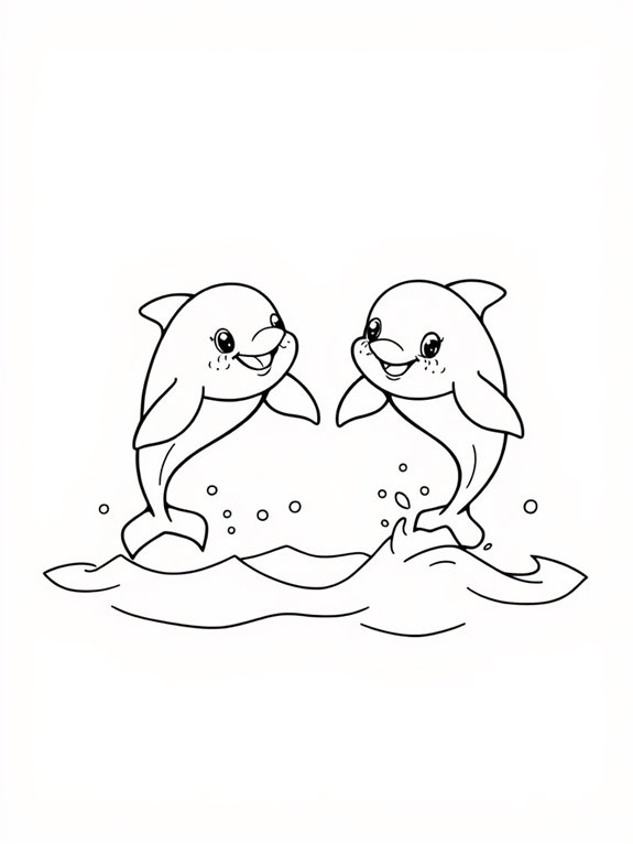 happy smiling dolphins coloring page