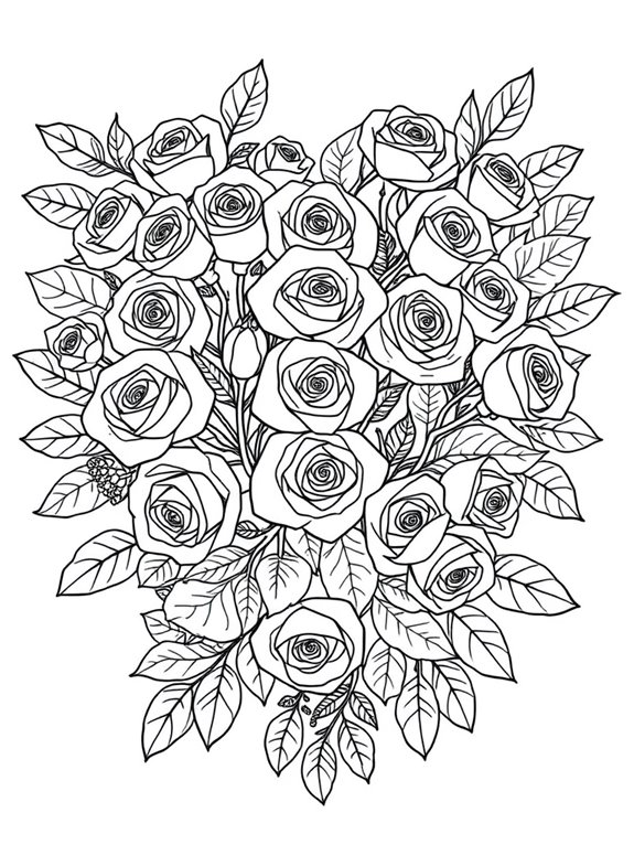 heart shaped roses coloring page