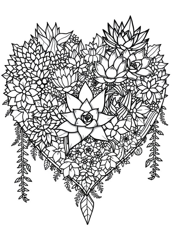 heart shaped succulent coloring page