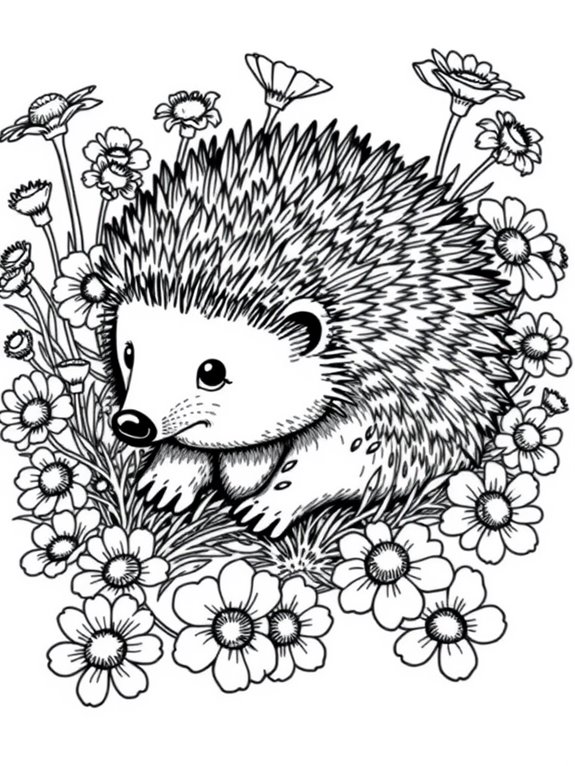 hedgehog among buttercup flowers