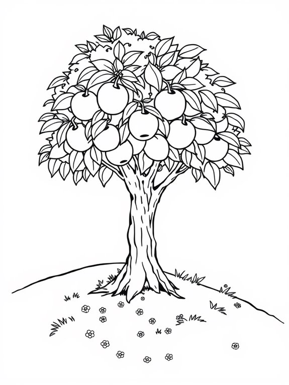 hillside peach tree illustration