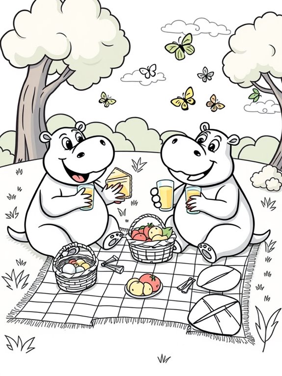 hippos enjoying picnic fun