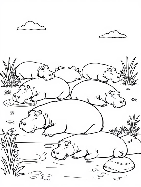 hippos resting in water