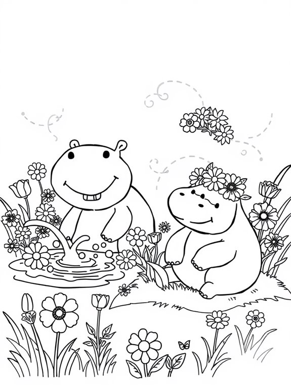 hippos surrounded by flowers