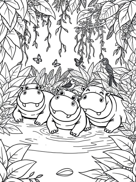 hippos surrounded by jungle