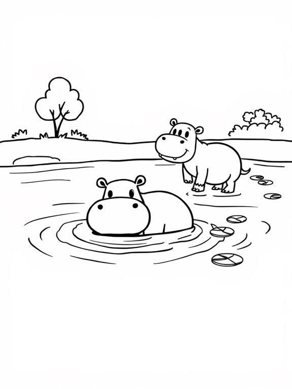 hippos swimming in river