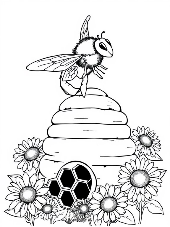 honeybee and hive illustration