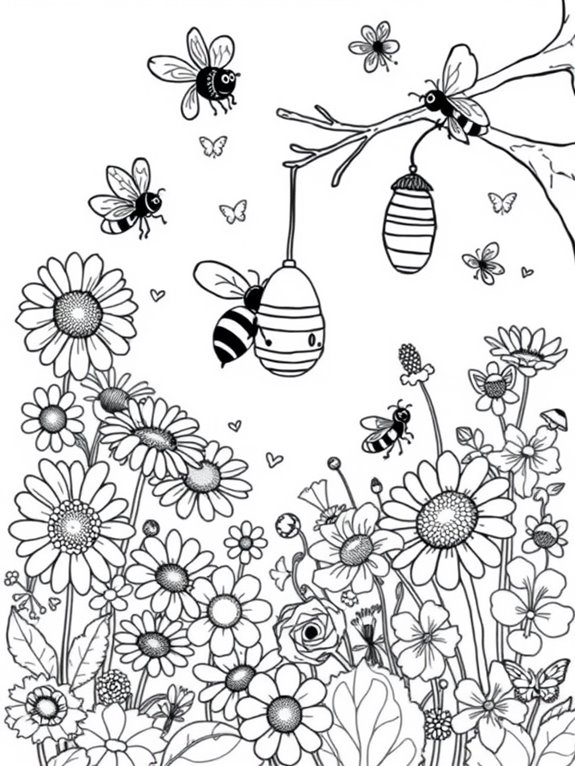 honeybee themed coloring page