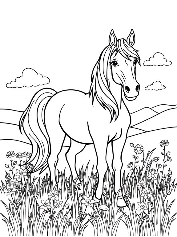 horses coloring page activity