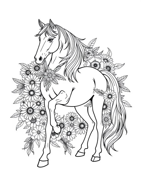 horses surrounded by flowers