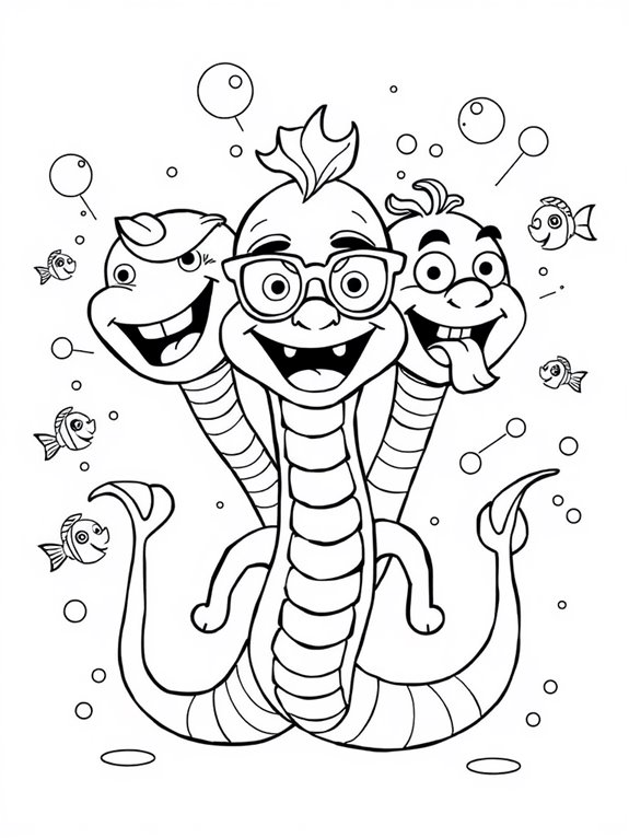 humorous multi headed creature illustration