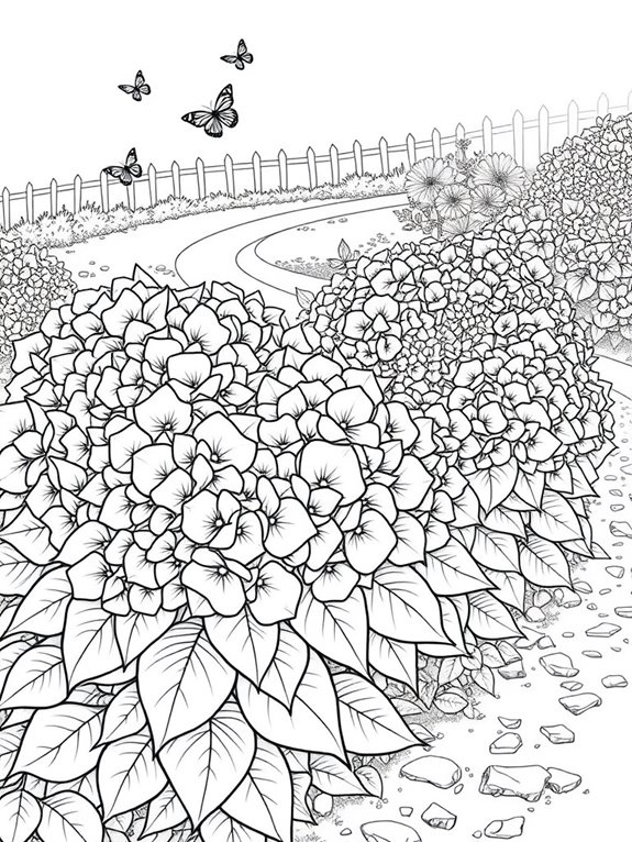 hydrangeas in garden illustration