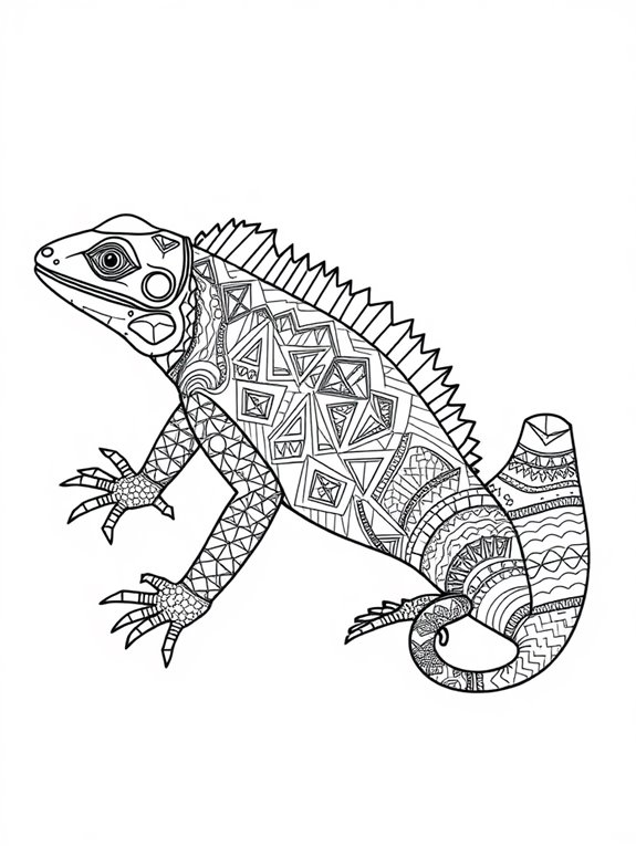 iguana with geometric designs