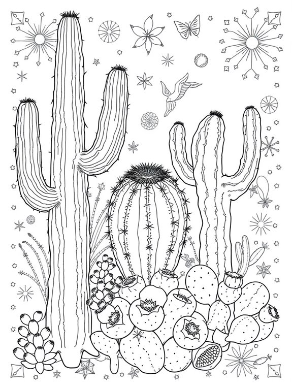 intricate cacti coloring page