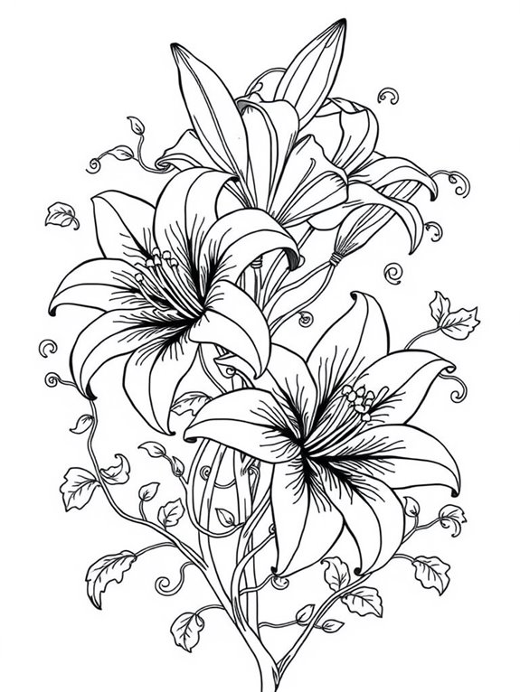 intricate lilies coloring page