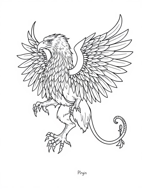 intricate line art griffin