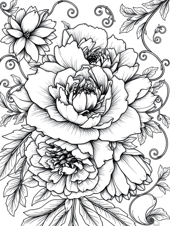 intricate peonies coloring page