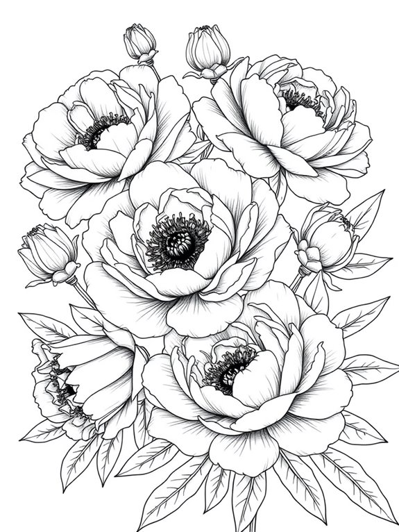 intricate peony coloring page