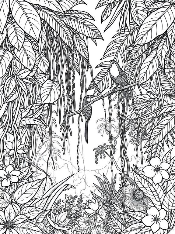 intricate rainforest line art