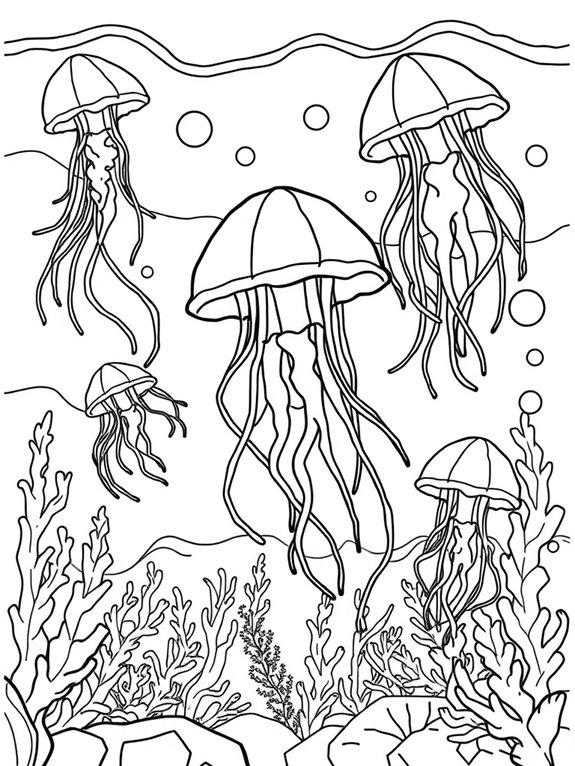 jellyfish underwater coloring page