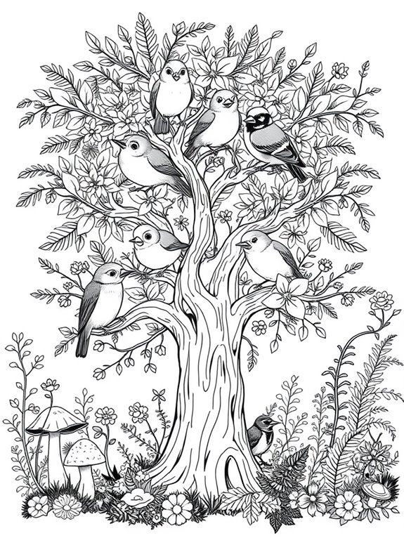 joyful birds in trees