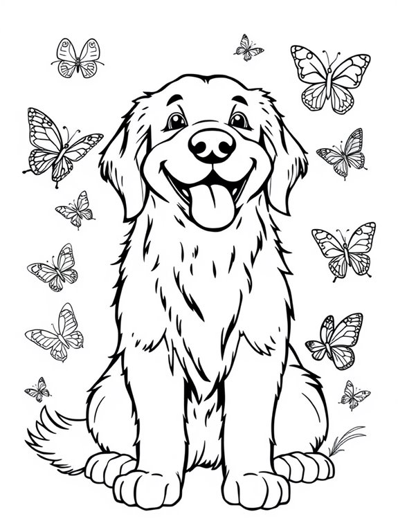 joyful retriever with butterflies