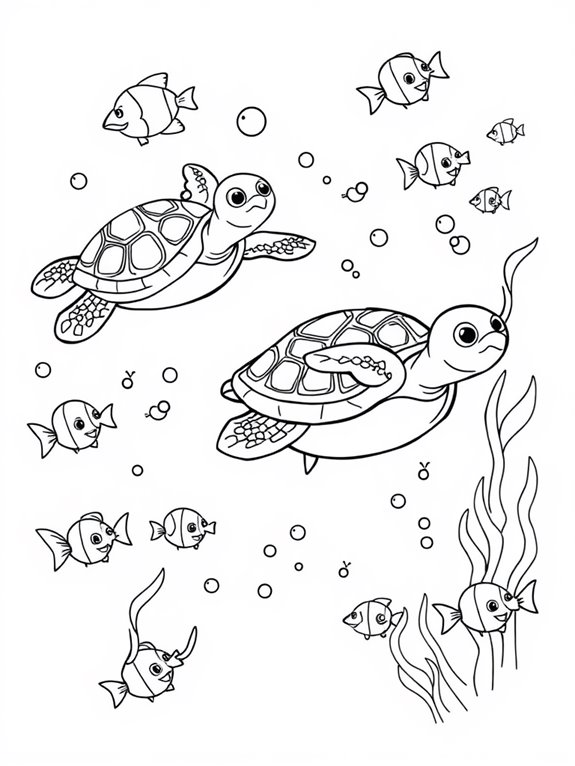 joyful turtles with fish