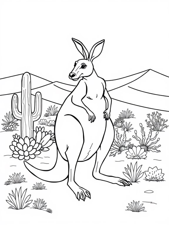 kangaroo coloring page desert