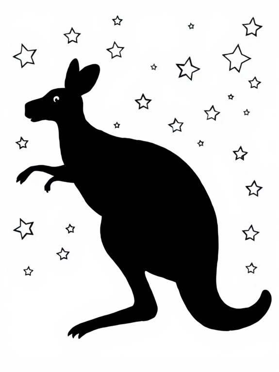 kangaroo silhouette with stars