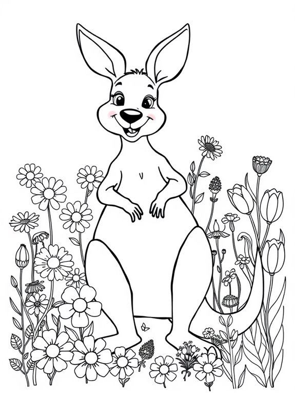 kangaroo surrounded by flowers