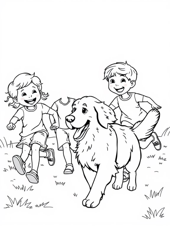 kids playing with retriever