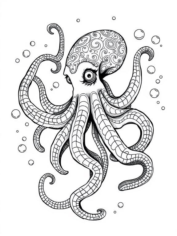 kraken coloring page bubbles