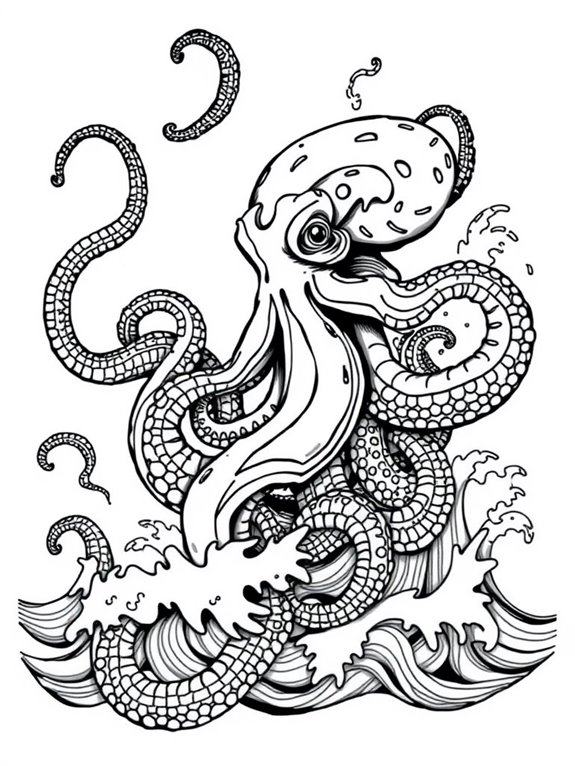 kraken emerging from waves