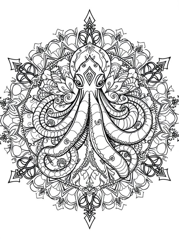 kraken mandala coloring page