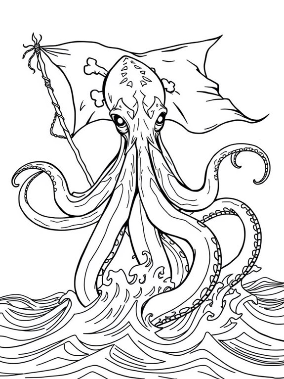 kraken with pirate flag