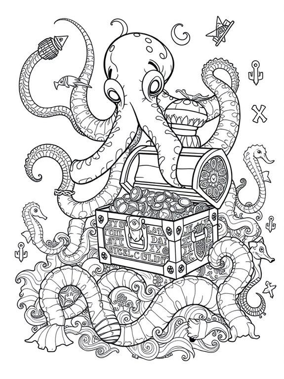 kraken with treasure chest