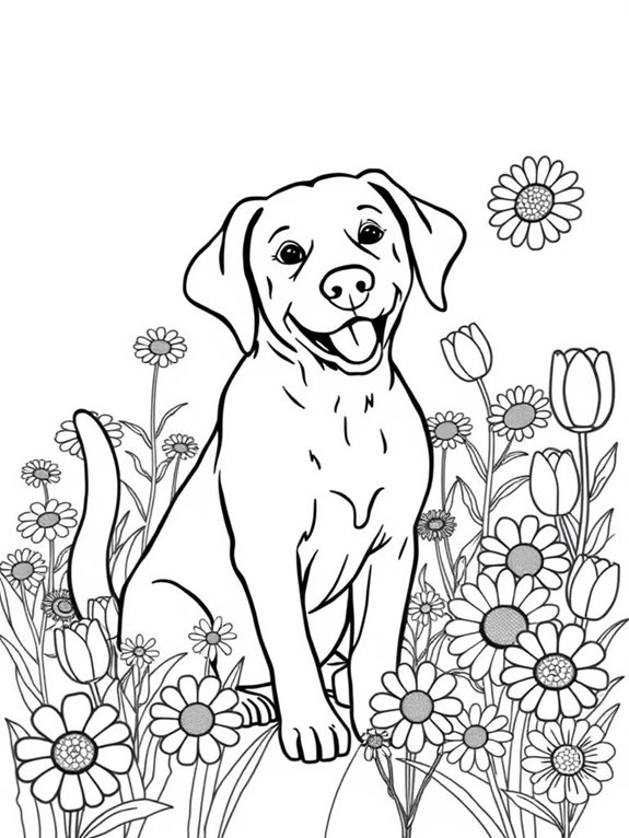 labrador in floral field