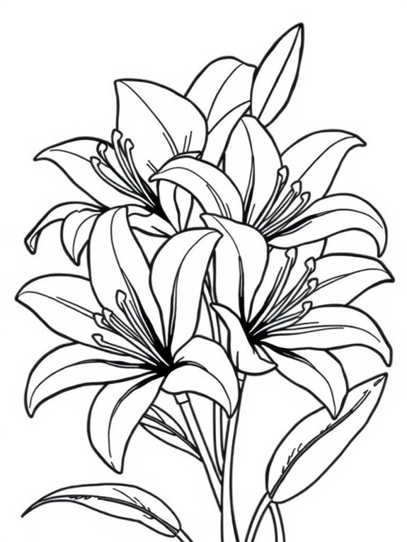 large petaled lilies coloring page