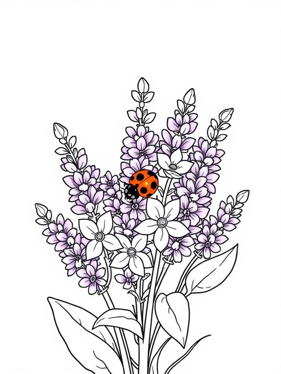 lavender and ladybug coloring page