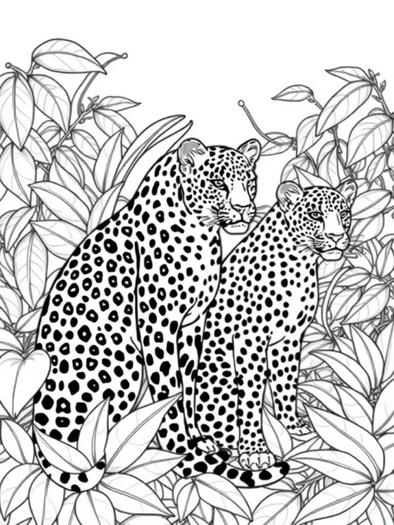 leopards amidst leafy backdrop