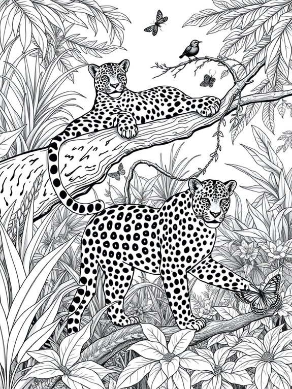 leopards in jungle coloring