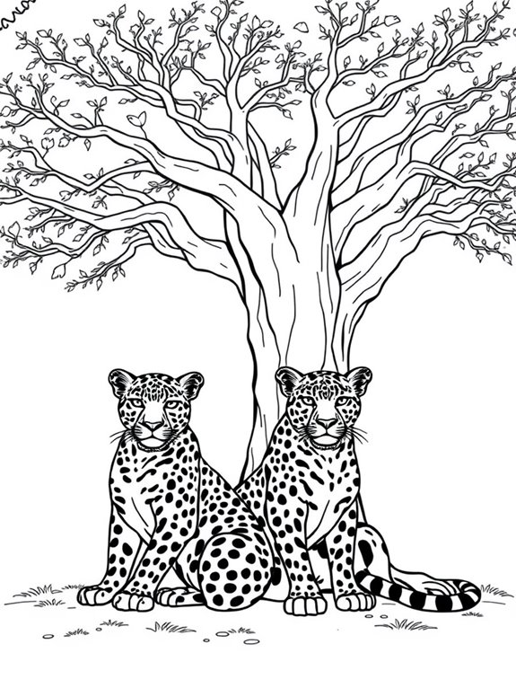 leopards relaxing beneath tree