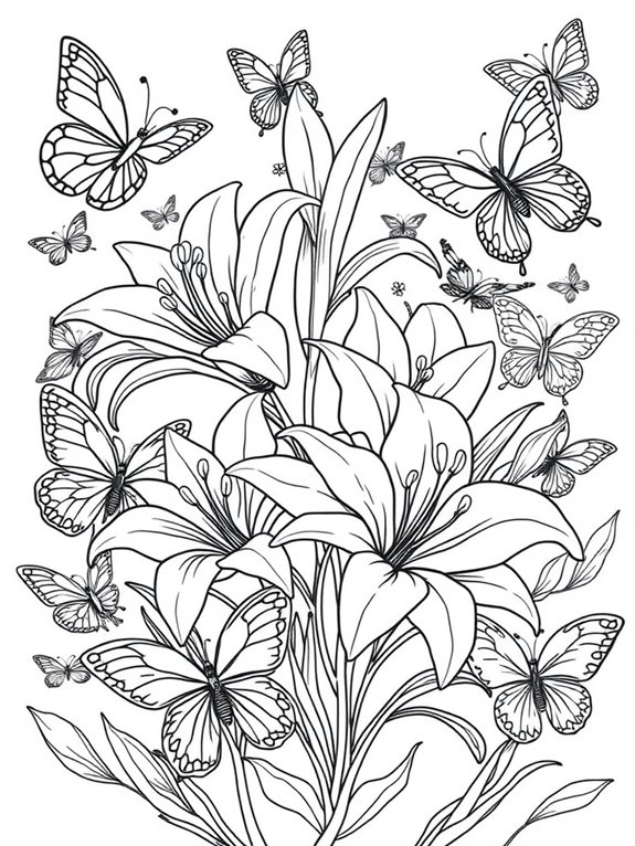 lilies and butterflies coloring page