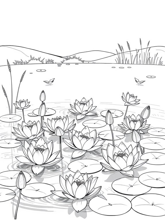 lilies in pond setting