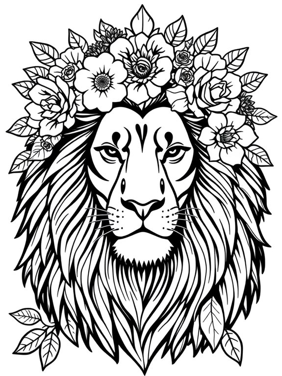 lion adorned with flowers